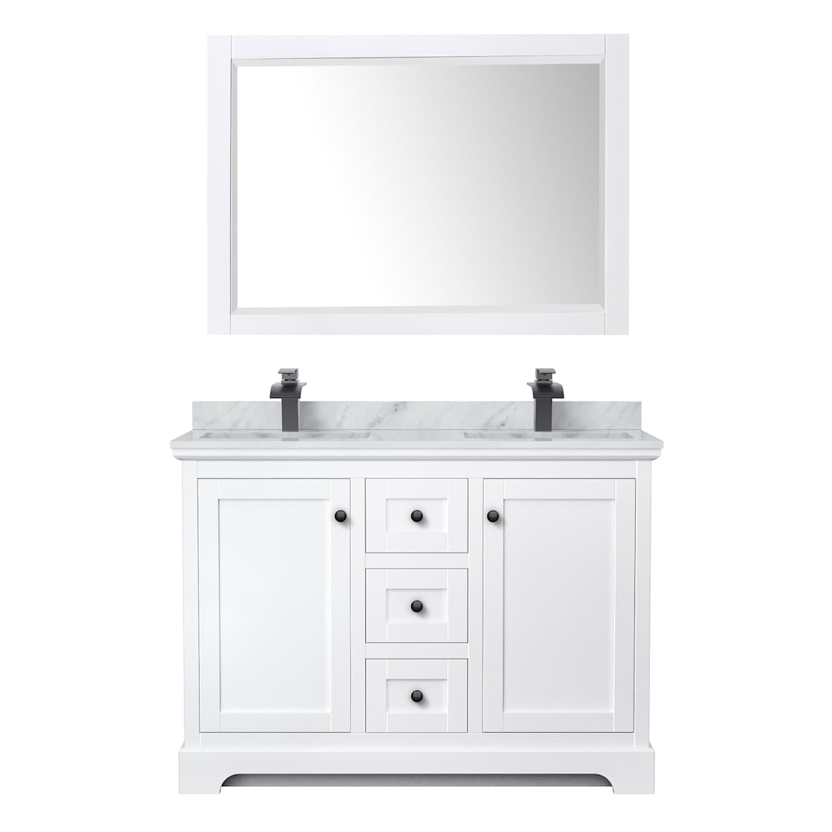 Avery 48" Free Standing Double Basin Vanity Set with Cabinet, Marble Vanity Top, and Framed Mirror