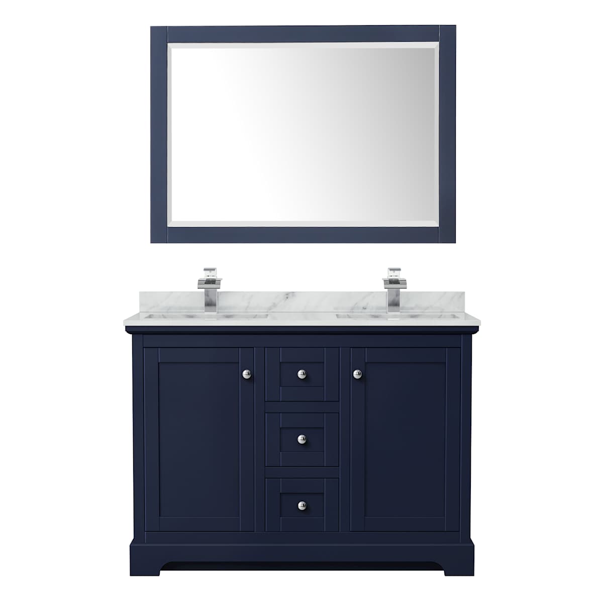 Avery 48" Free Standing Double Basin Vanity Set with Cabinet, Marble Vanity Top, and Framed Mirror