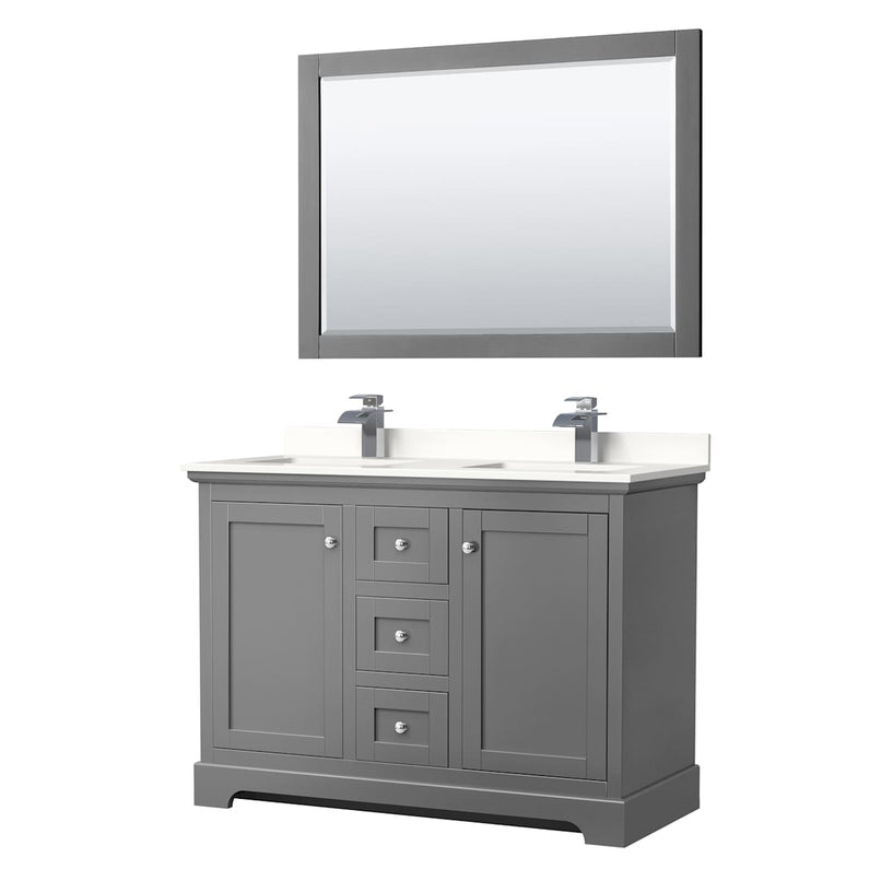 Avery 48" Free Standing Double Basin Vanity Set with Cabinet, Quartz Vanity Top, and Framed Mirror - image 1