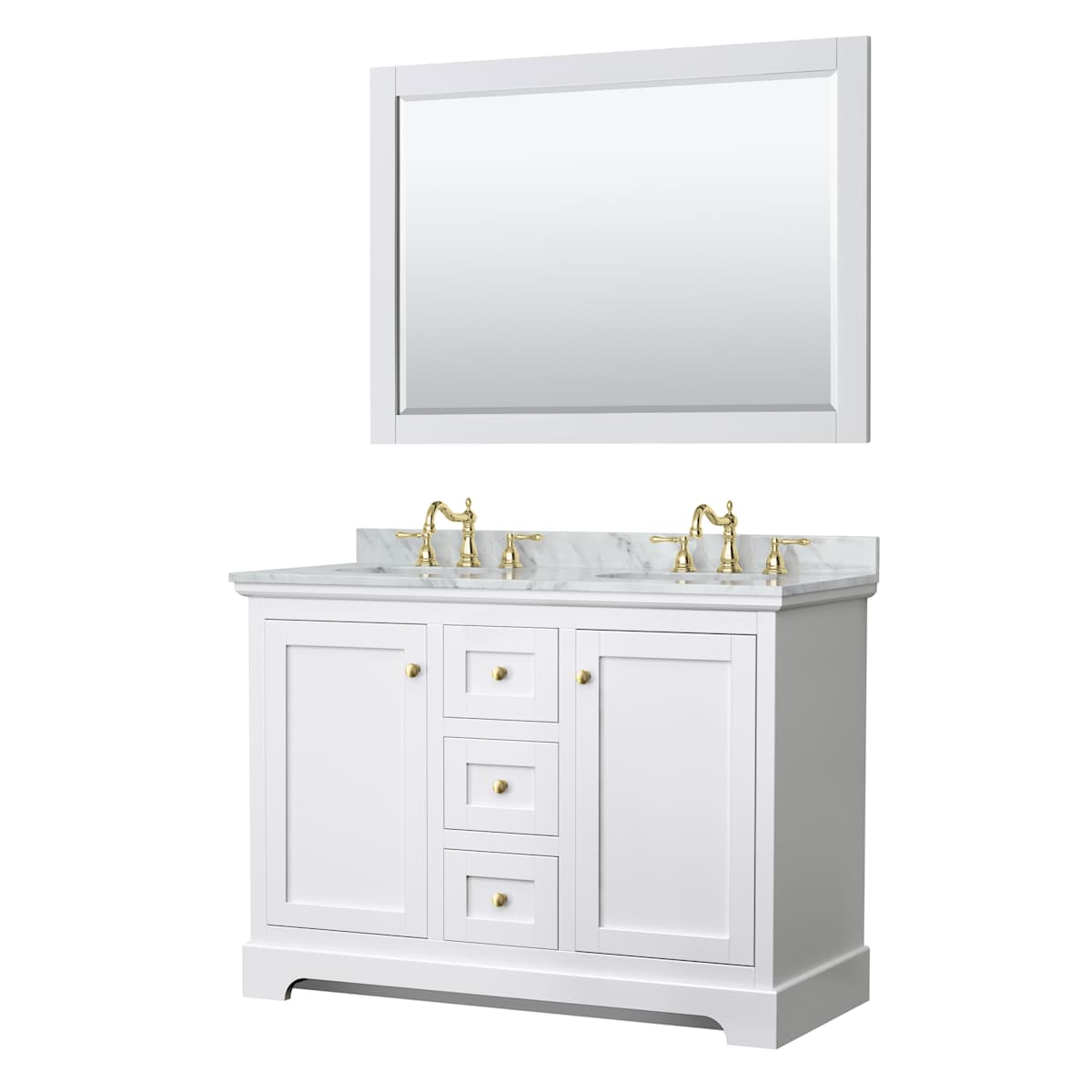 Avery 48" Free Standing Double Basin Vanity Set with Cabinet, Marble Vanity Top, and Framed Mirror