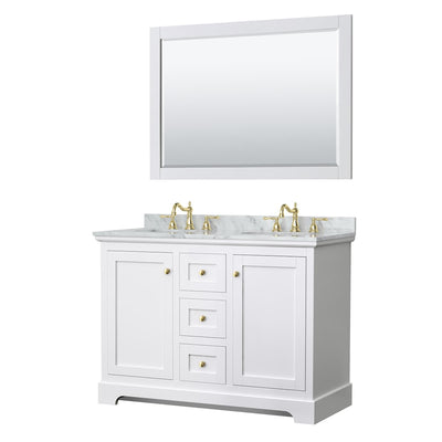 Avery 48" Free Standing Double Basin Vanity Set with Cabinet, Marble Vanity Top, and Framed Mirror - image 1