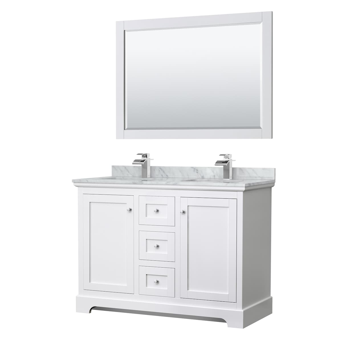 Avery 48" Free Standing Double Basin Vanity Set with Cabinet, Marble Vanity Top, and Framed Mirror
