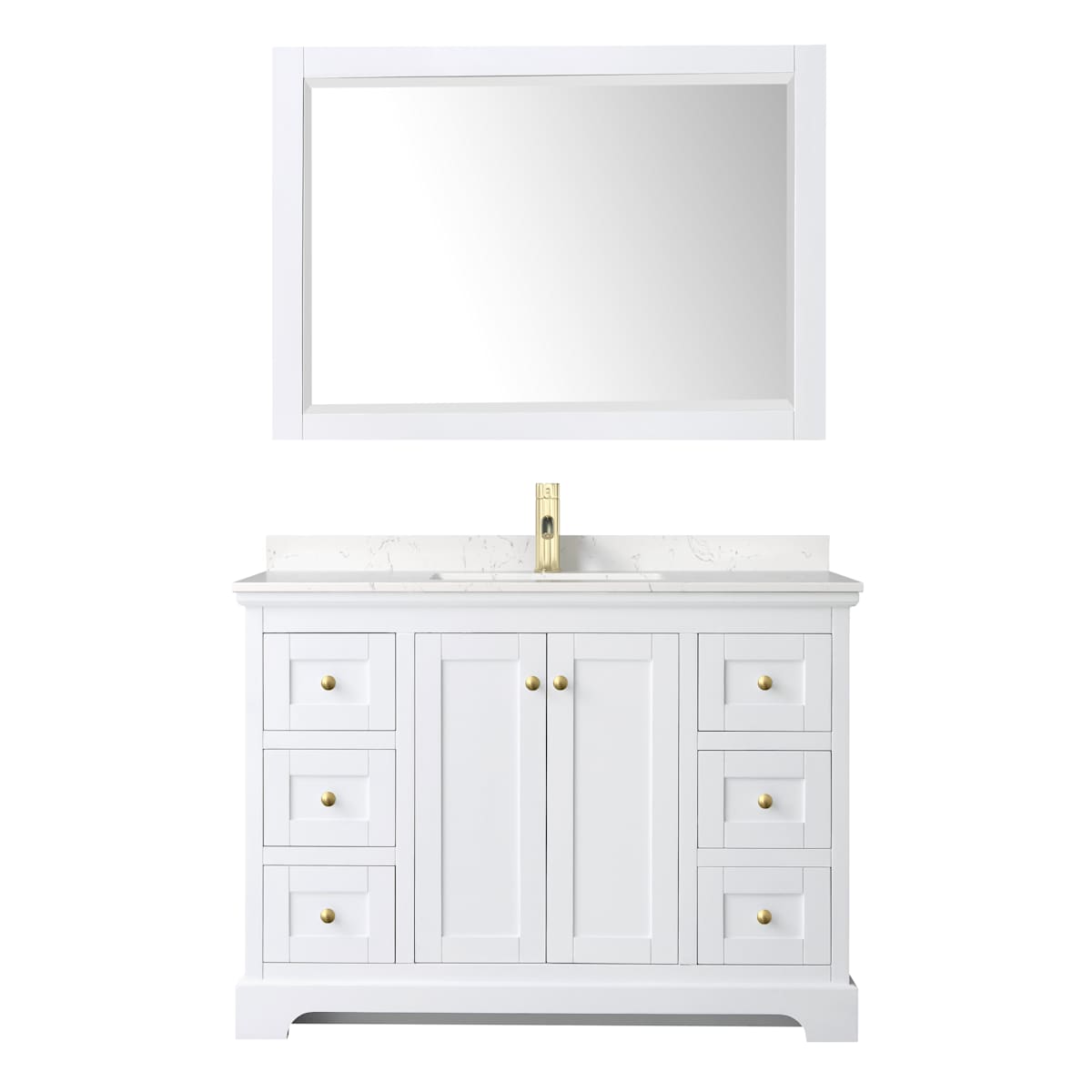 Avery 48" Free Standing Single Basin Vanity Set with Cabinet, Cultured Marble Vanity Top, and Framed Mirror