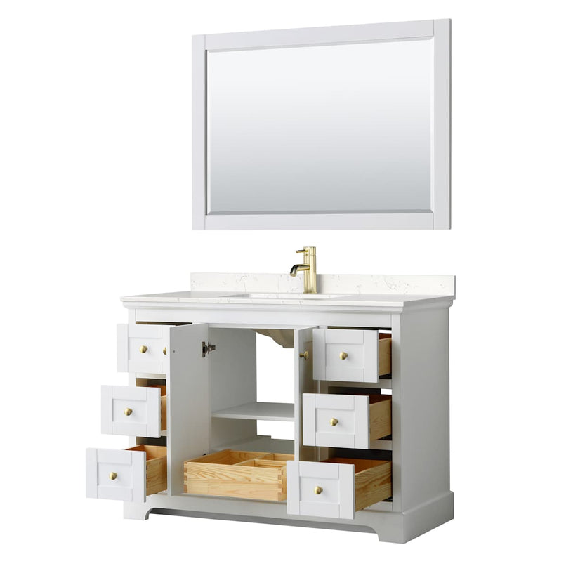Avery 48" Free Standing Single Basin Vanity Set with Cabinet, Cultured Marble Vanity Top, and Framed Mirror - image 3