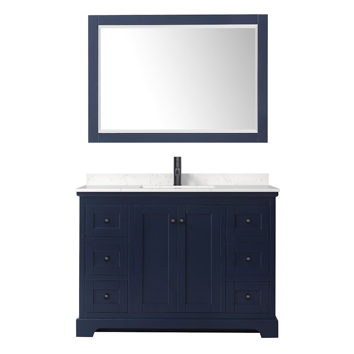 Avery 48" Free Standing Single Basin Vanity Set with Cabinet, Cultured Marble Vanity Top, and Framed Mirror