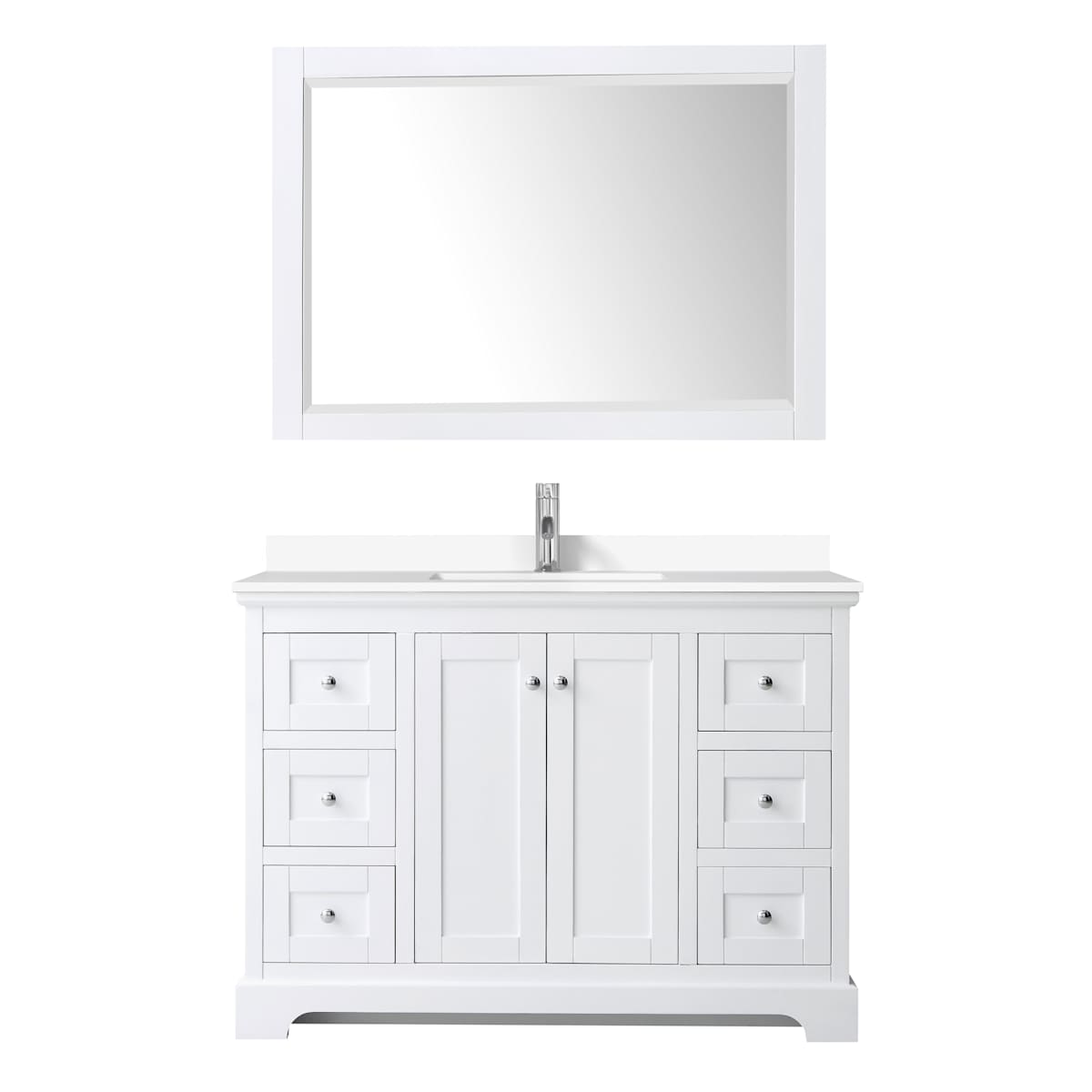 Avery 48" Free Standing Single Basin Vanity Set with Cabinet, Cultured Marble Vanity Top, and Framed Mirror