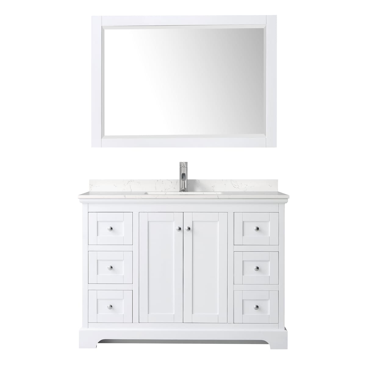 Avery 48" Free Standing Single Basin Vanity Set with Cabinet, Cultured Marble Vanity Top, and Framed Mirror