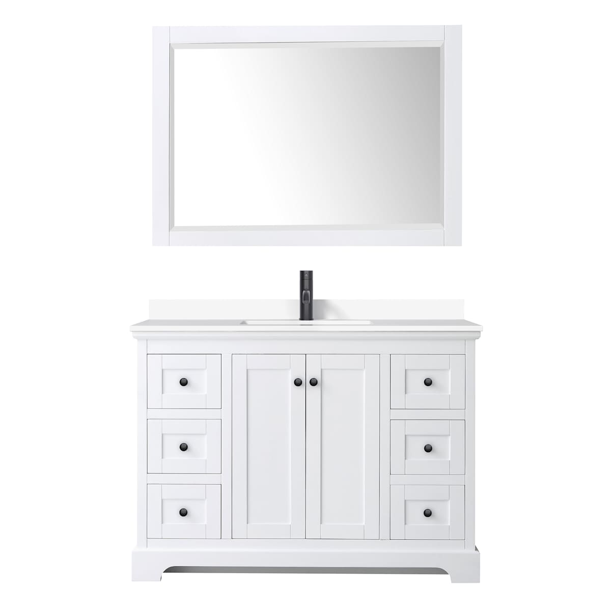 Avery 48" Free Standing Single Basin Vanity Set with Cabinet, Cultured Marble Vanity Top, and Framed Mirror