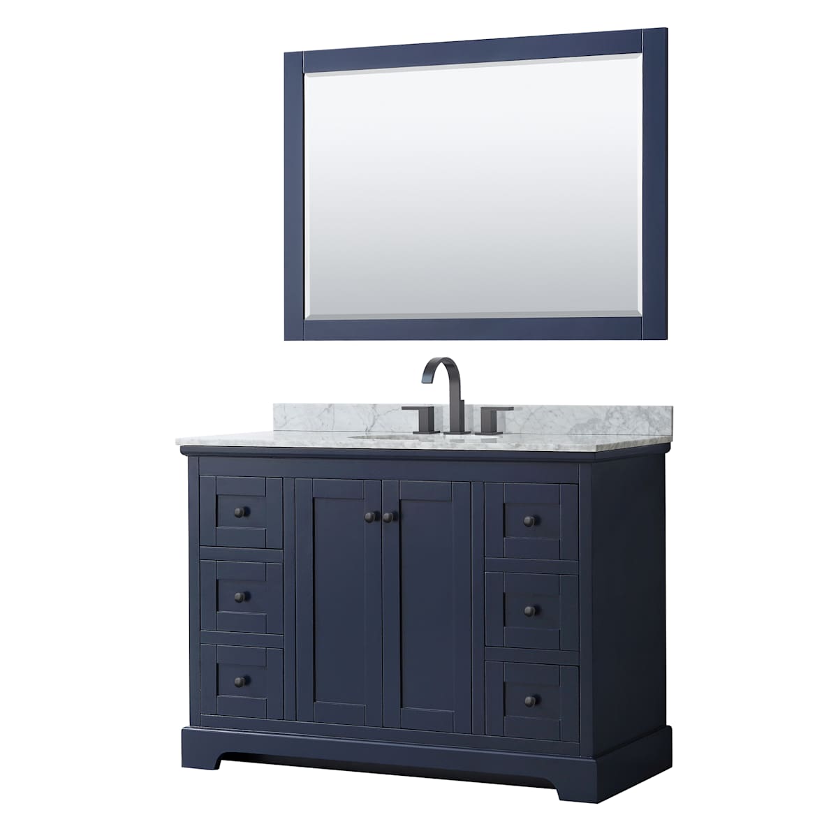 Avery 48" Free Standing Single Basin Vanity Set with Cabinet, Marble Vanity Top, and Framed Mirror