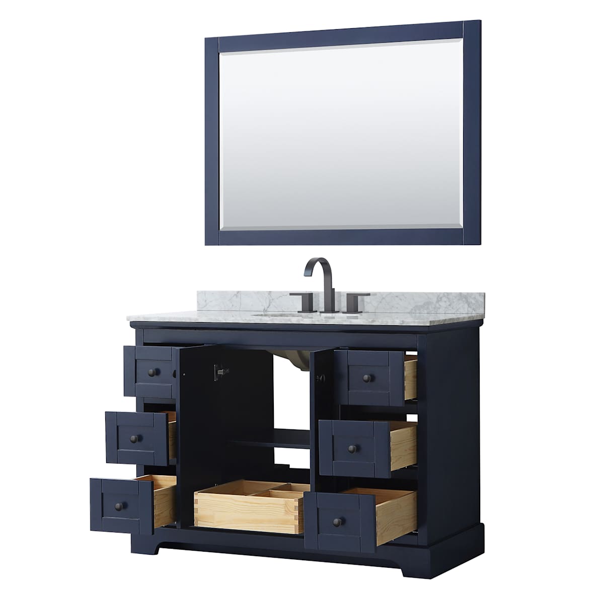 Avery 48" Free Standing Single Basin Vanity Set with Cabinet, Marble Vanity Top, and Framed Mirror