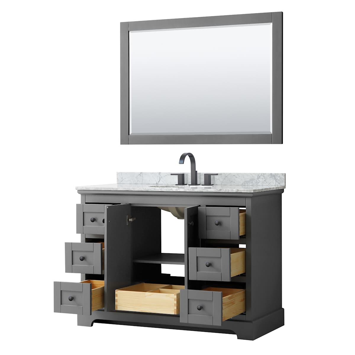 Avery 48" Free Standing Single Basin Vanity Set with Cabinet, Marble Vanity Top, and Framed Mirror