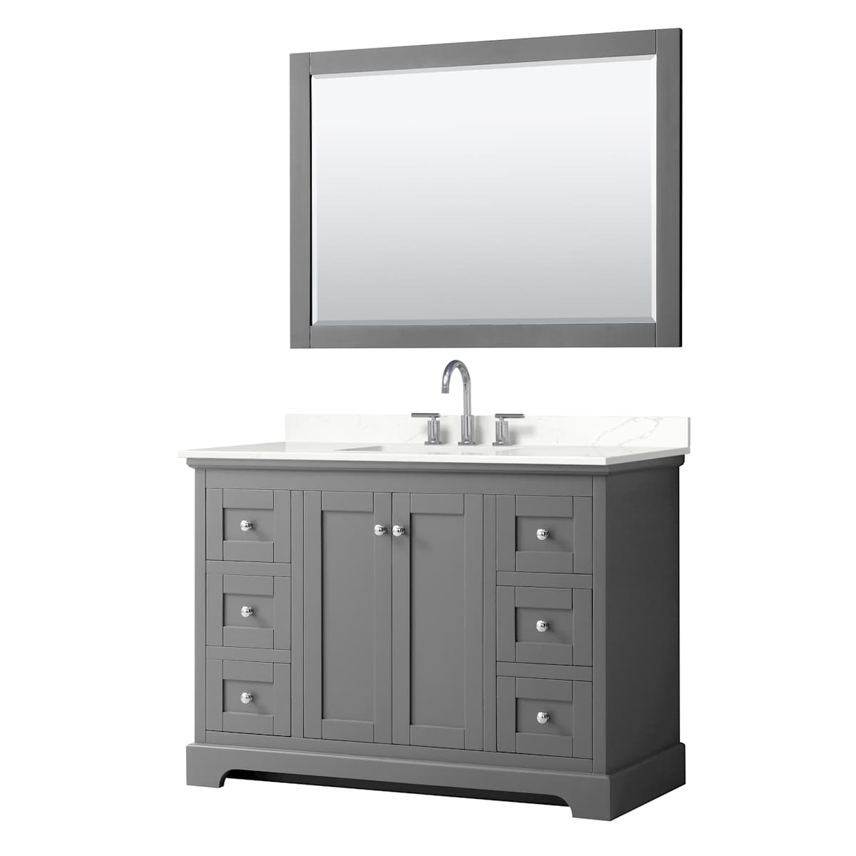 Avery 48" Free Standing Single Basin Vanity Set with Cabinet, Quartz Vanity Top, and Framed Mirror - image 1