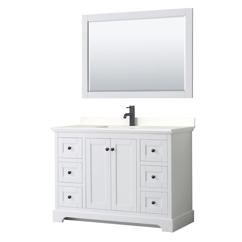 Avery 48" Free Standing Single Basin Vanity Set with Cabinet, Quartz Vanity Top, and Framed Mirror - image 1