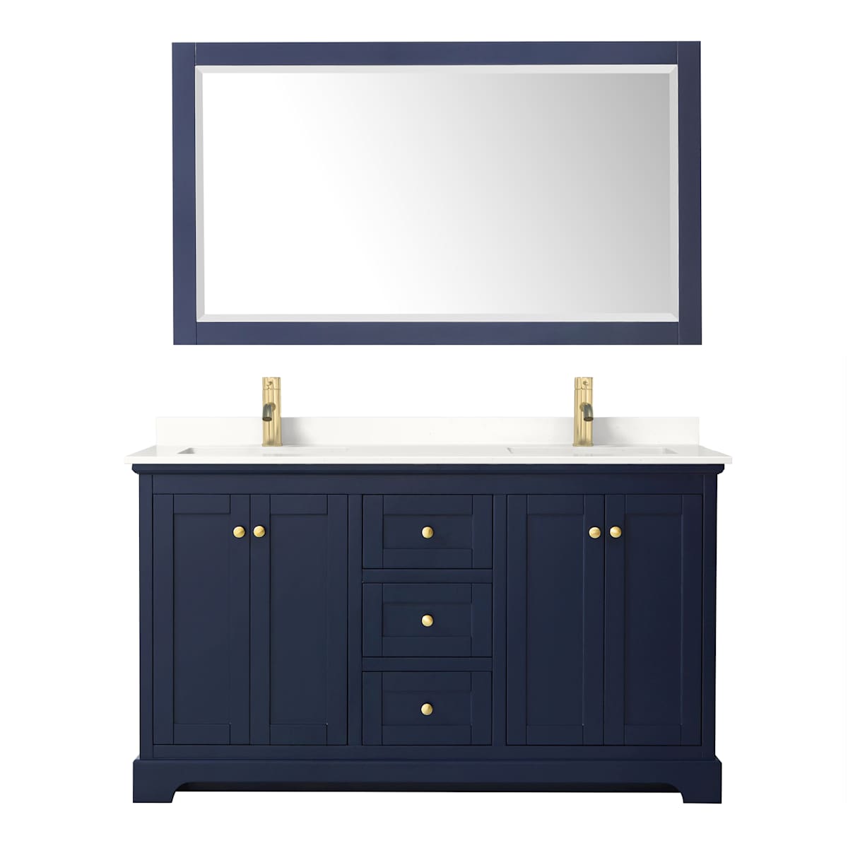 Avery 60" Free Standing Double Basin Vanity Set with Cabinet, Quartz Vanity Top, and Framed Mirror