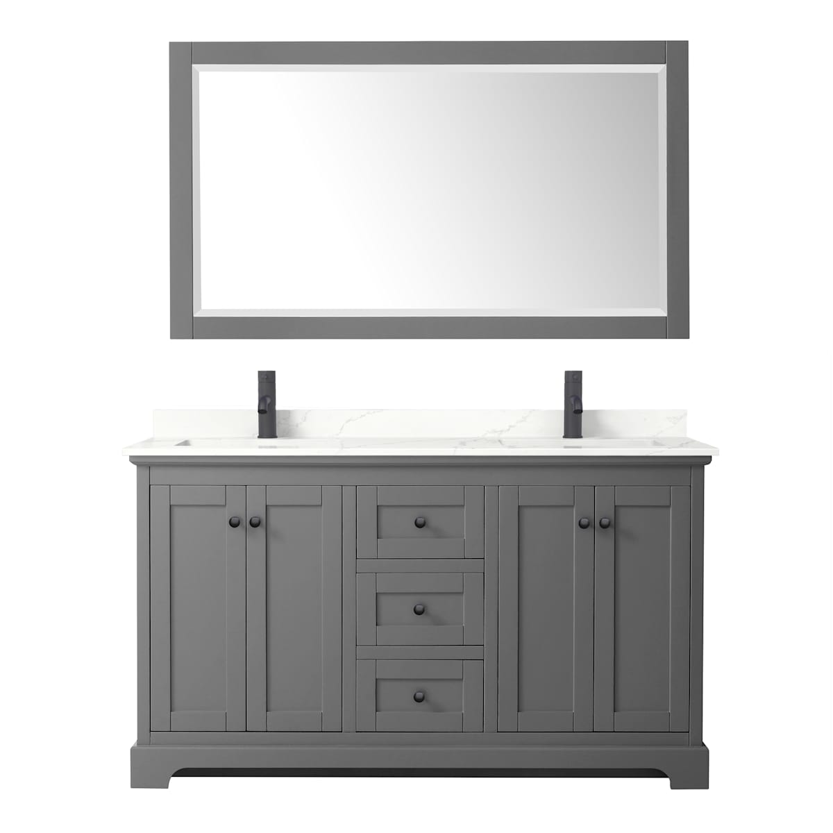 Avery 60" Free Standing Double Basin Vanity Set with Cabinet, Quartz Vanity Top, and Framed Mirror