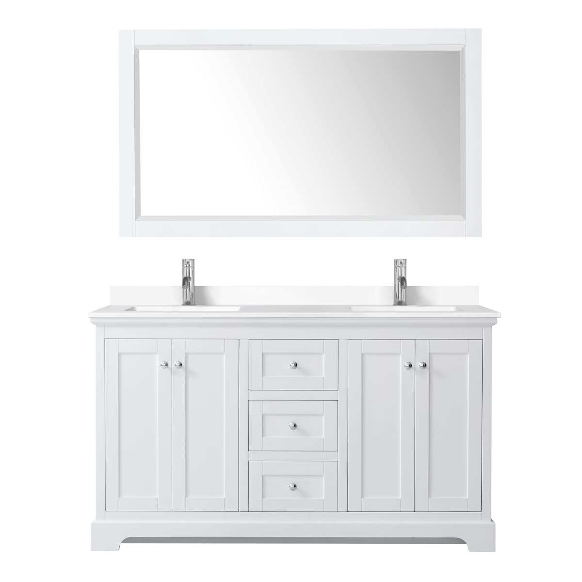Avery 60" Free Standing Double Basin Vanity Set with Cabinet, Cultured Marble Vanity Top, and Framed Mirror