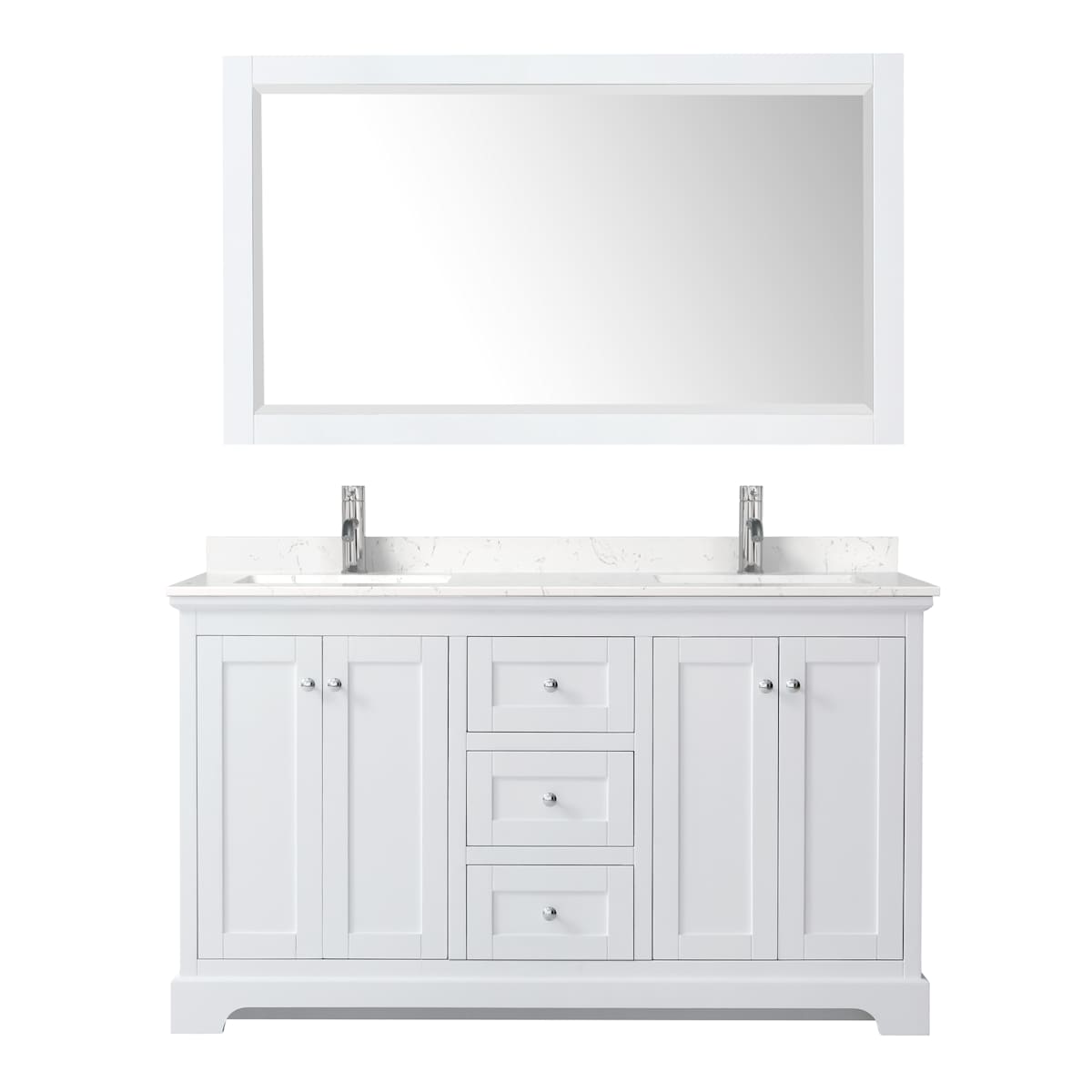 Avery 60" Free Standing Double Basin Vanity Set with Cabinet, Cultured Marble Vanity Top, and Framed Mirror