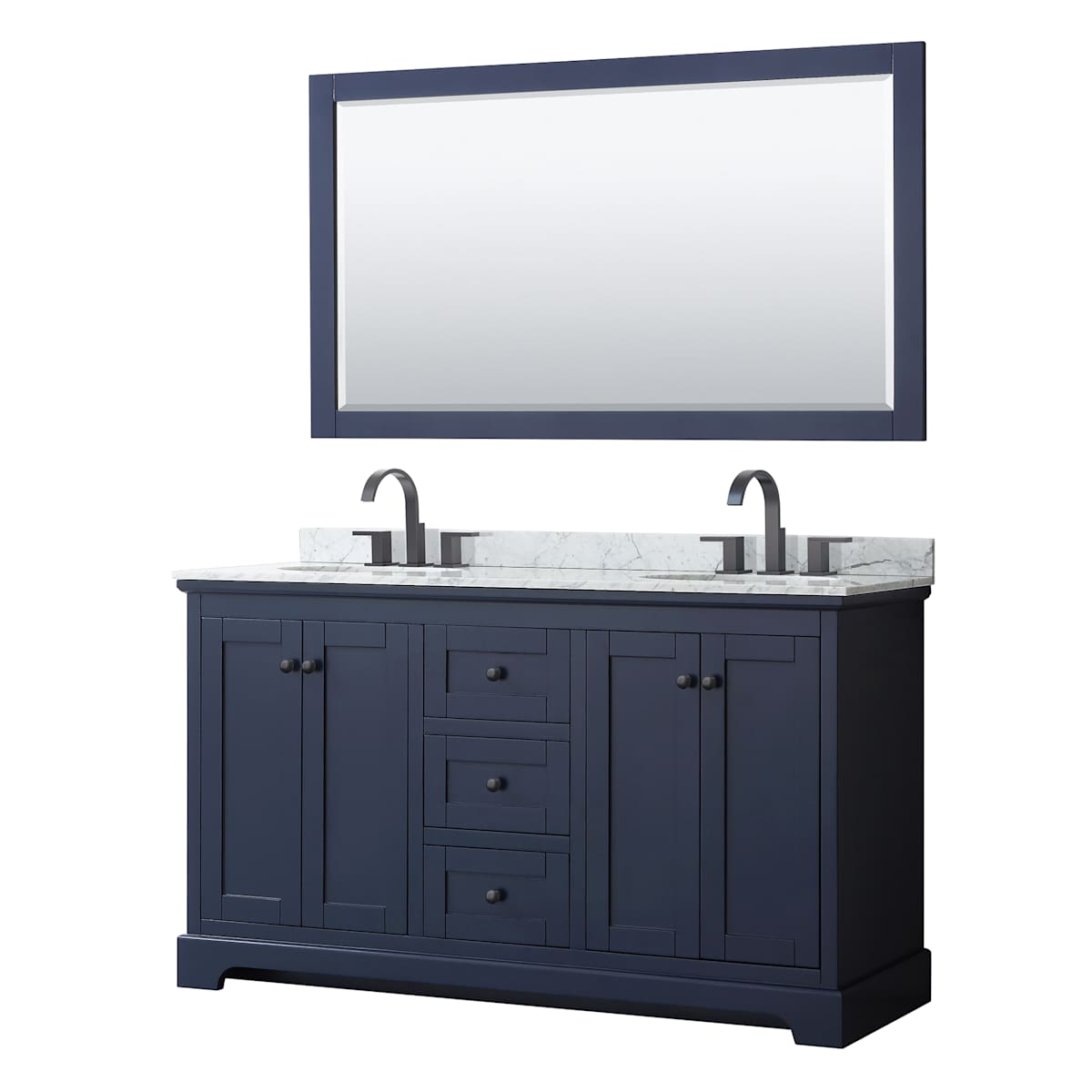 Avery 60" Free Standing Double Basin Vanity Set with Cabinet, Marble Vanity Top, and Framed Mirror