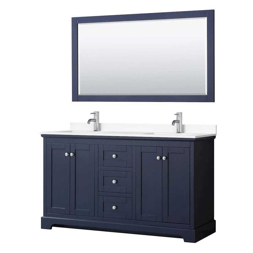 Avery 60" Free Standing Double Basin Vanity Set with Cabinet, Cultured Marble Vanity Top, and Framed Mirror - image 1