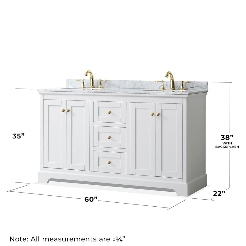 Avery 60" Free Standing Double Basin Vanity Set with Cabinet, Marble Vanity Top, and Framed Mirror - image 4