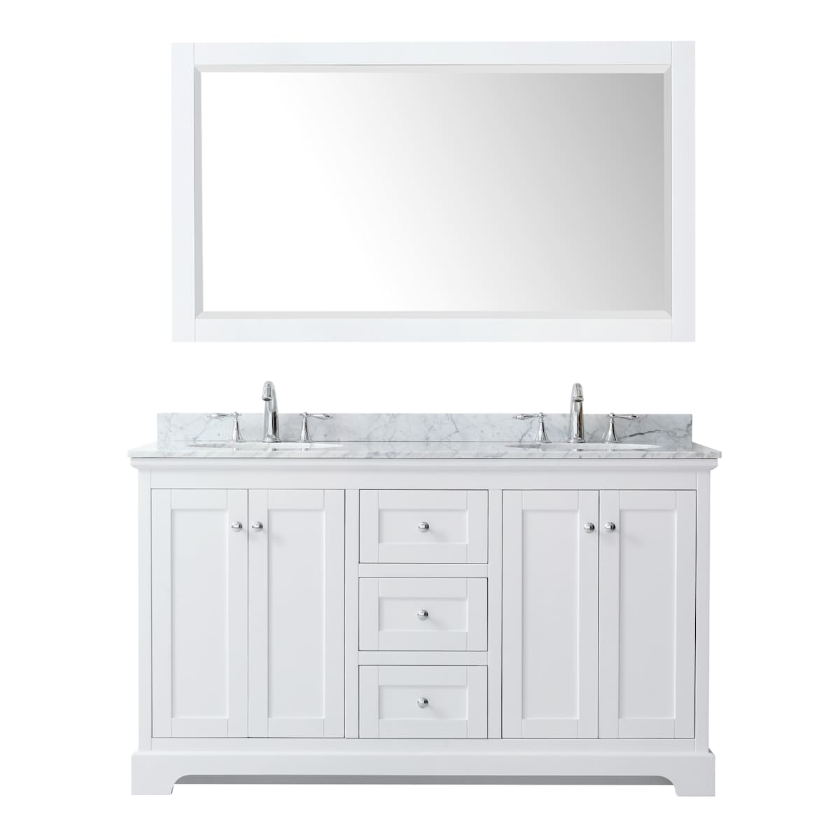 Avery 60" Free Standing Double Basin Vanity Set with Cabinet, Marble Vanity Top, and Framed Mirror
