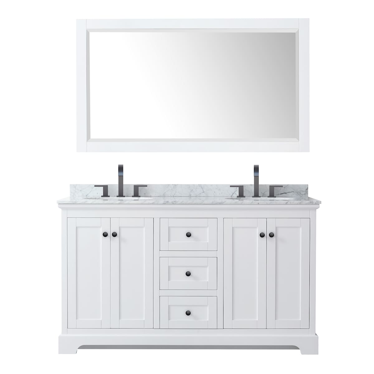 Avery 60" Free Standing Double Basin Vanity Set with Cabinet, Marble Vanity Top, and Framed Mirror