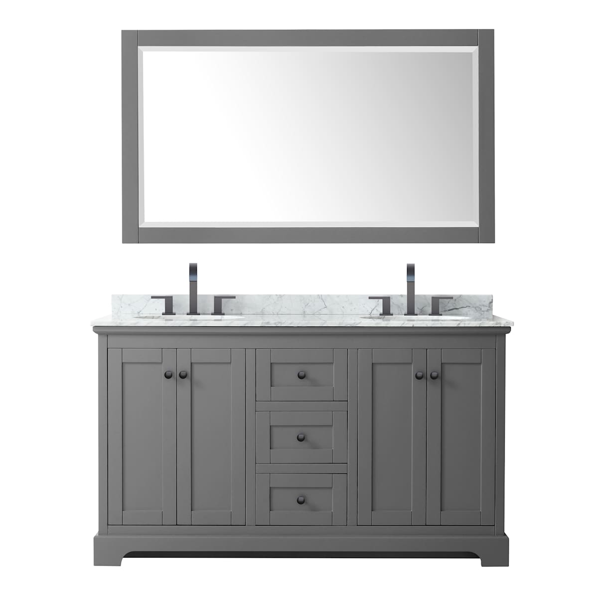 Avery 60" Free Standing Double Basin Vanity Set with Cabinet, Marble Vanity Top, and Framed Mirror