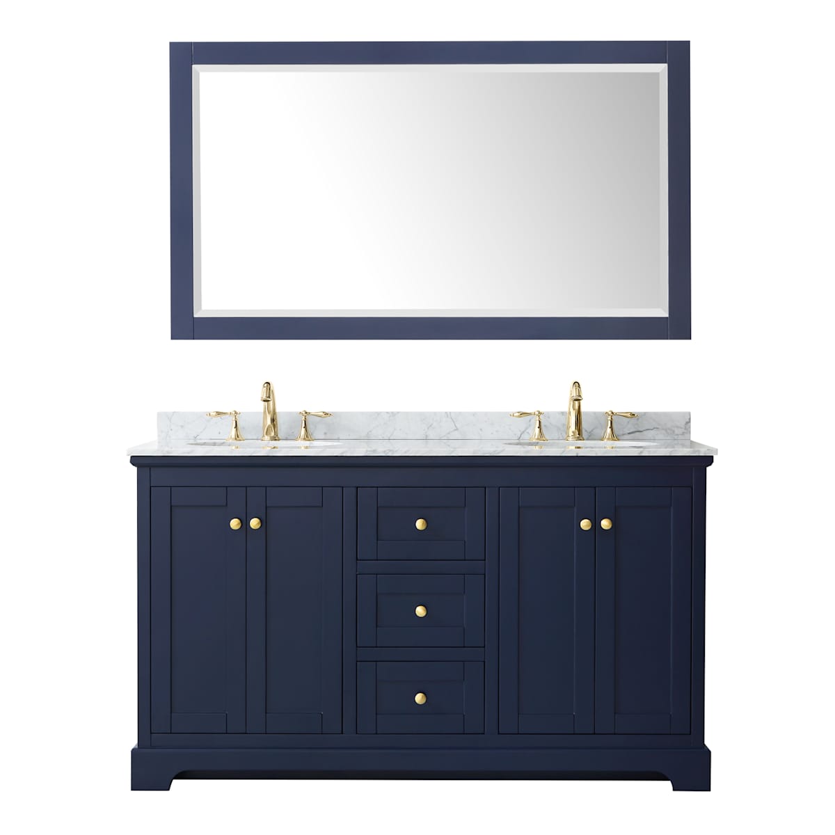 Avery 60" Free Standing Double Basin Vanity Set with Cabinet, Marble Vanity Top, and Framed Mirror