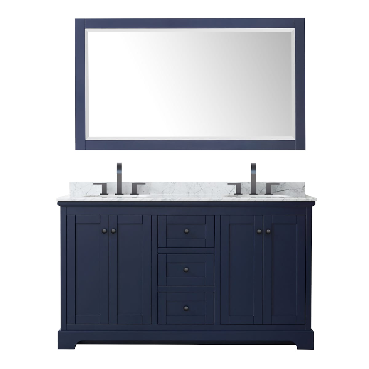 Avery 60" Free Standing Double Basin Vanity Set with Cabinet, Marble Vanity Top, and Framed Mirror