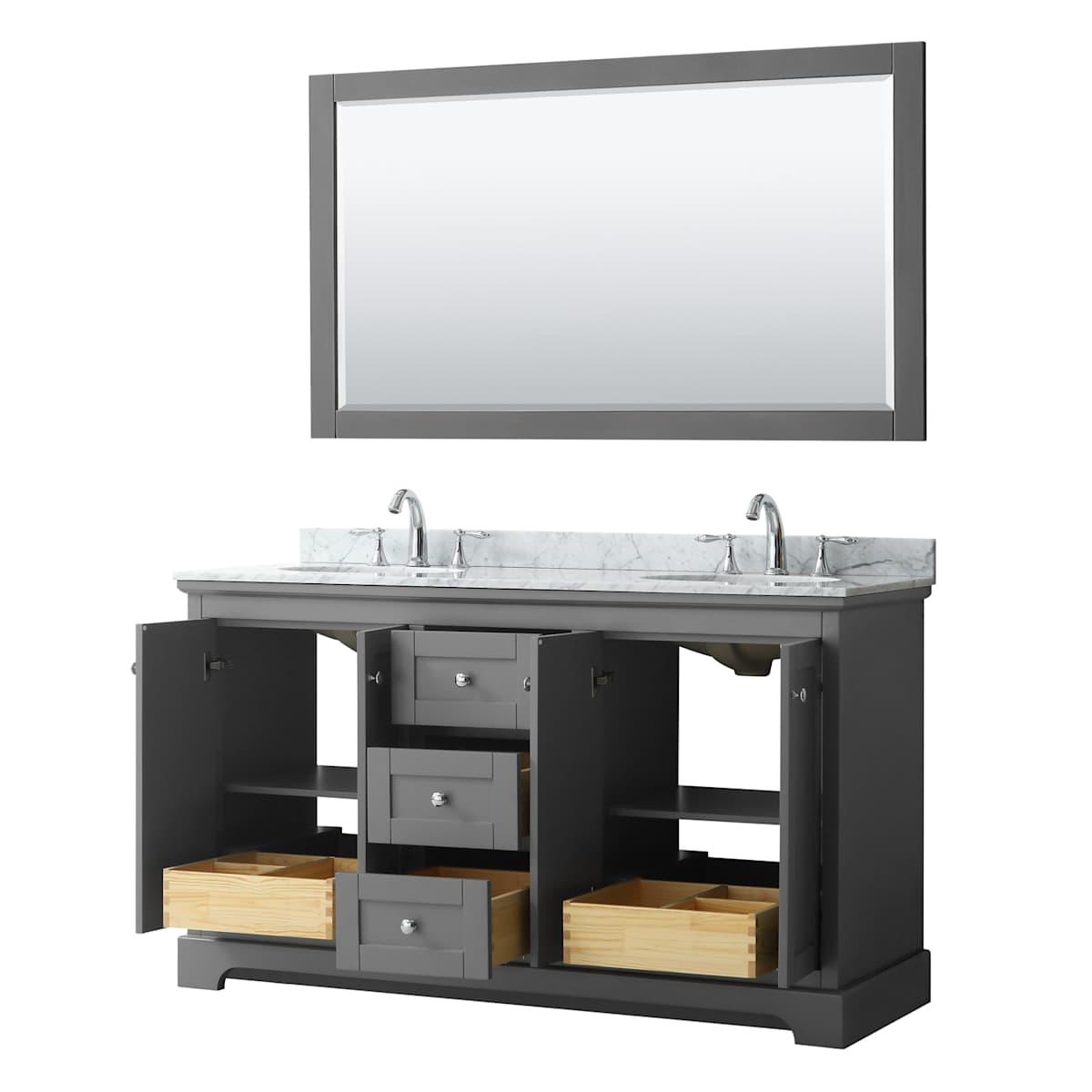 Avery 60" Free Standing Double Basin Vanity Set with Cabinet, Marble Vanity Top, and Framed Mirror - image 17