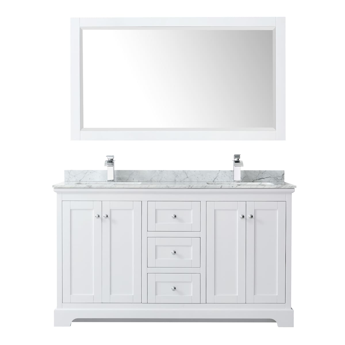 Avery 60" Free Standing Double Basin Vanity Set with Cabinet, Marble Vanity Top, and Framed Mirror