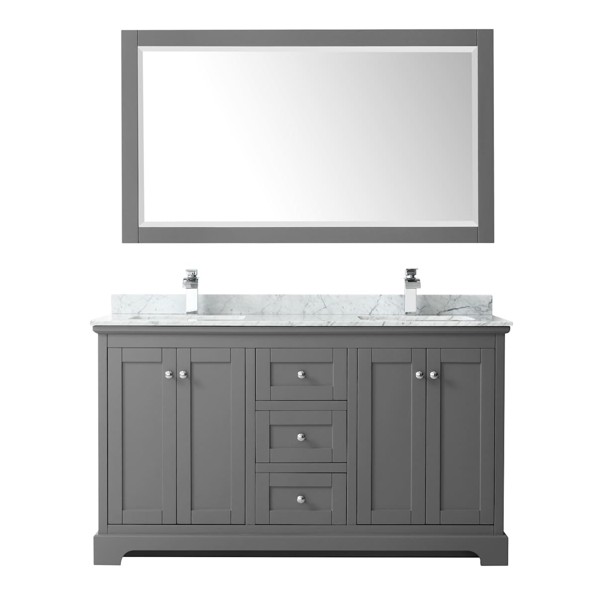 Avery 60" Free Standing Double Basin Vanity Set with Cabinet, Marble Vanity Top, and Framed Mirror