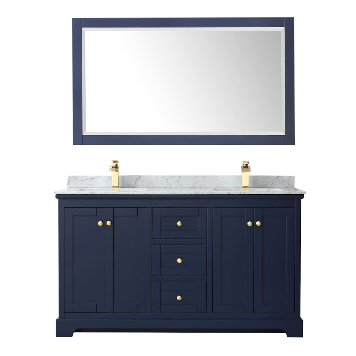 Avery 60" Free Standing Double Basin Vanity Set with Cabinet, Marble Vanity Top, and Framed Mirror