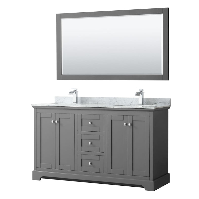 Avery 60" Free Standing Double Basin Vanity Set with Cabinet, Marble Vanity Top, and Framed Mirror - image 1