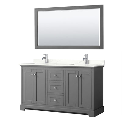 Avery 60" Free Standing Double Basin Vanity Set with Cabinet, Quartz Vanity Top, and Framed Mirror - image 1