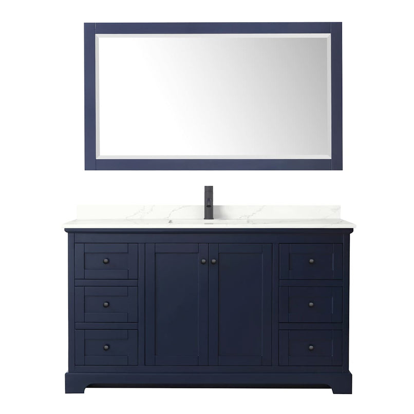 Avery 60" Free Standing Single Basin Vanity Set with Cabinet, Quartz Vanity Top, and Framed Mirror - image 2