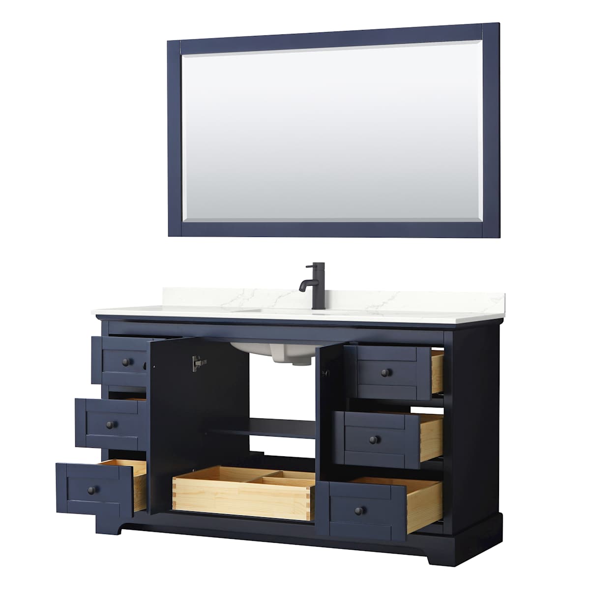 Avery 60" Free Standing Single Basin Vanity Set with Cabinet, Quartz Vanity Top, and Framed Mirror - image 3