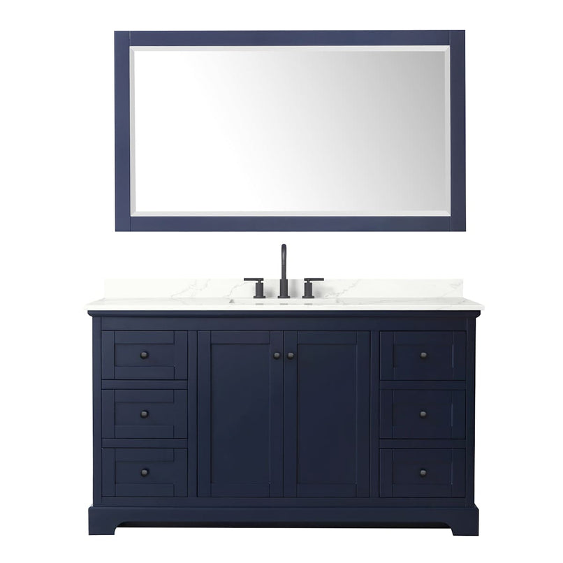Avery 60" Free Standing Single Basin Vanity Set with Cabinet, Quartz Vanity Top, and Framed Mirror - image 2