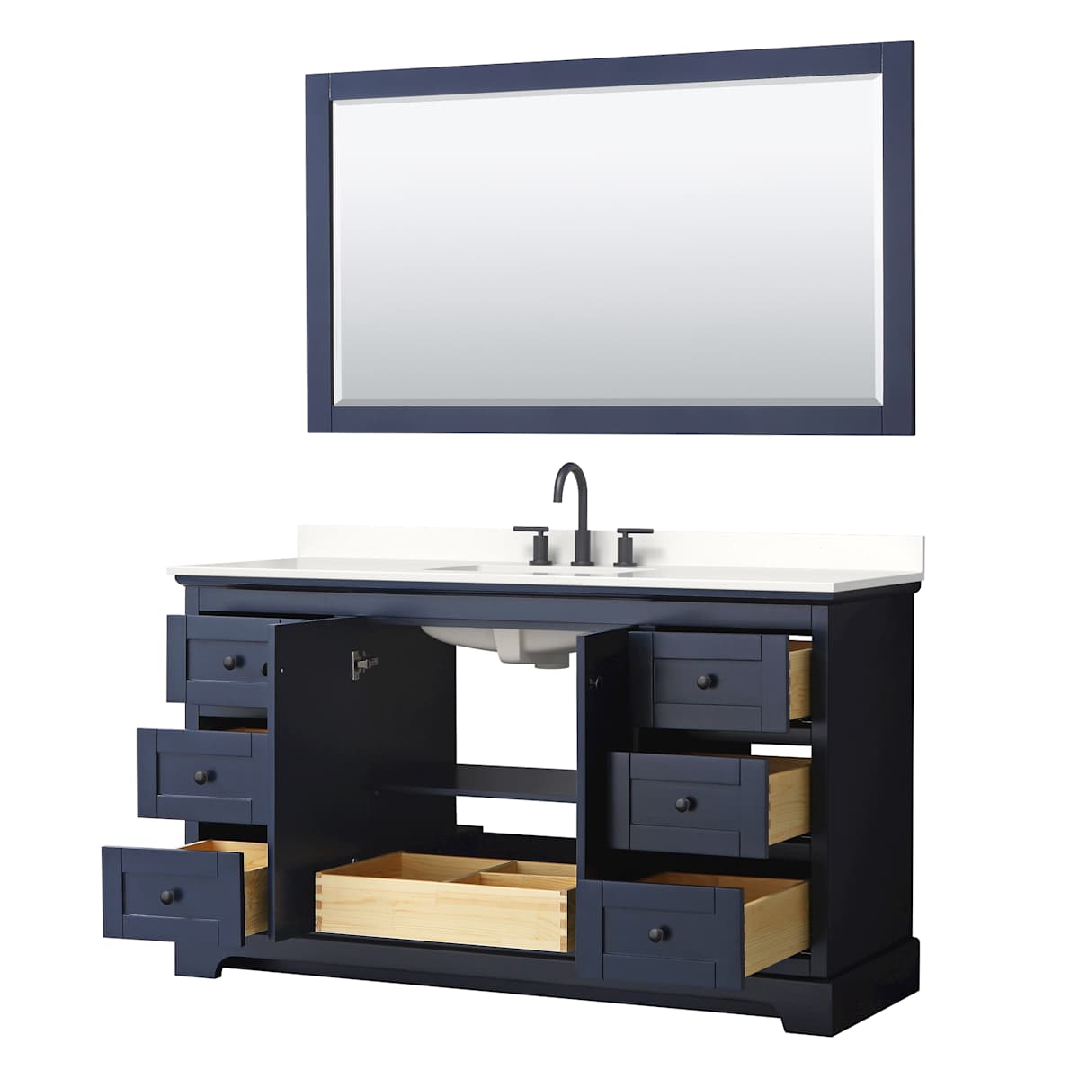 Avery 60" Free Standing Single Basin Vanity Set with Cabinet, Quartz Vanity Top, and Framed Mirror