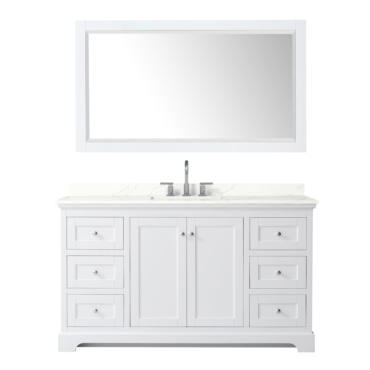 Avery 60" Free Standing Single Basin Vanity Set with Cabinet, Quartz Vanity Top, and Framed Mirror