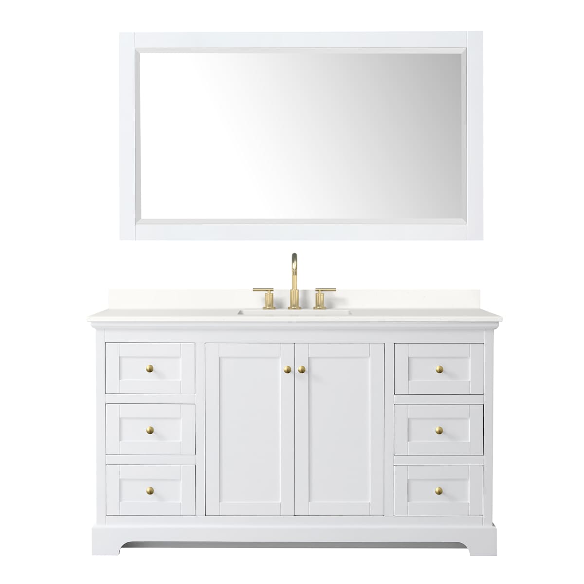 Avery 60" Free Standing Single Basin Vanity Set with Cabinet, Quartz Vanity Top, and Framed Mirror