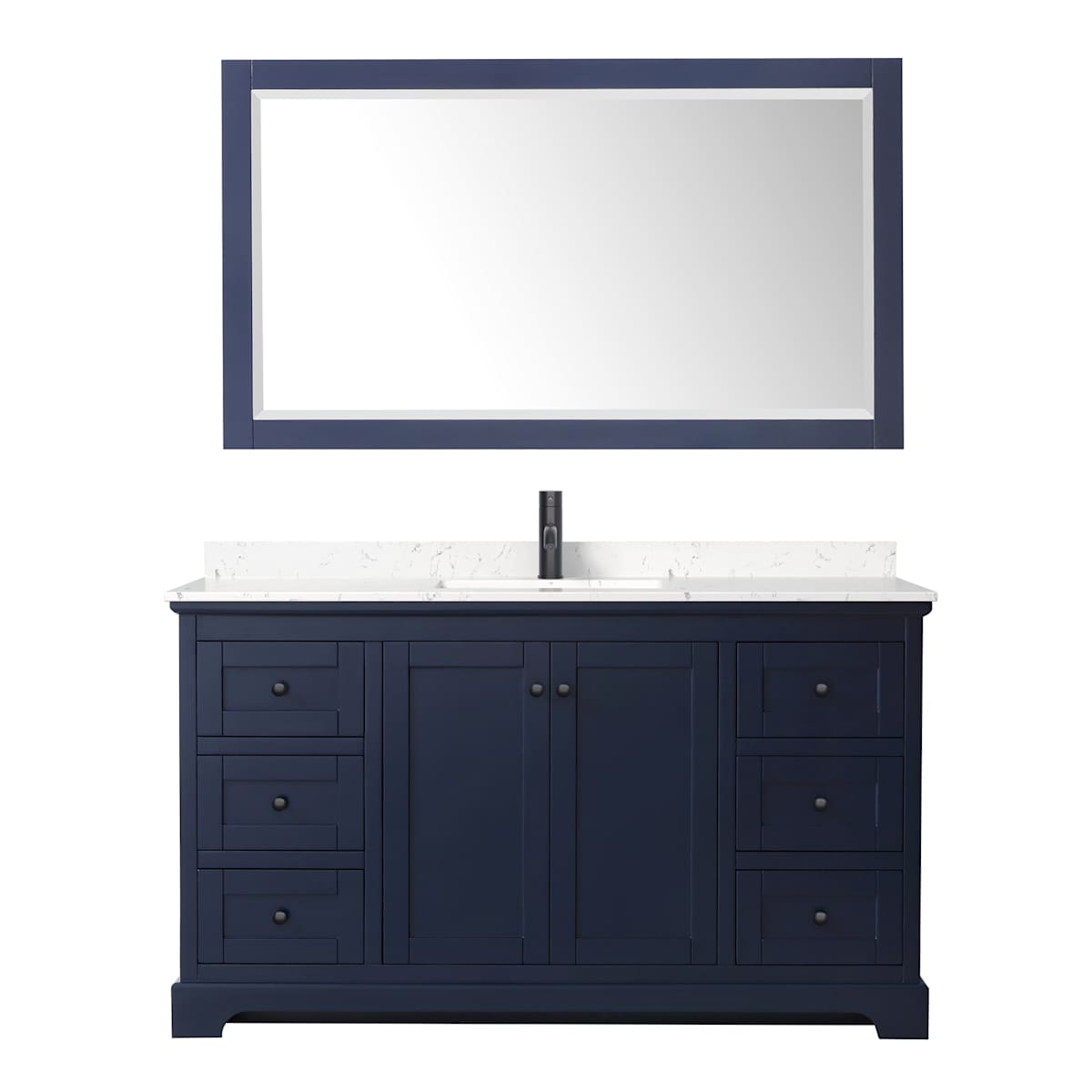 Avery 60" Free Standing Single Basin Vanity Set with Cabinet, Cultured Marble Vanity Top, and Framed Mirror