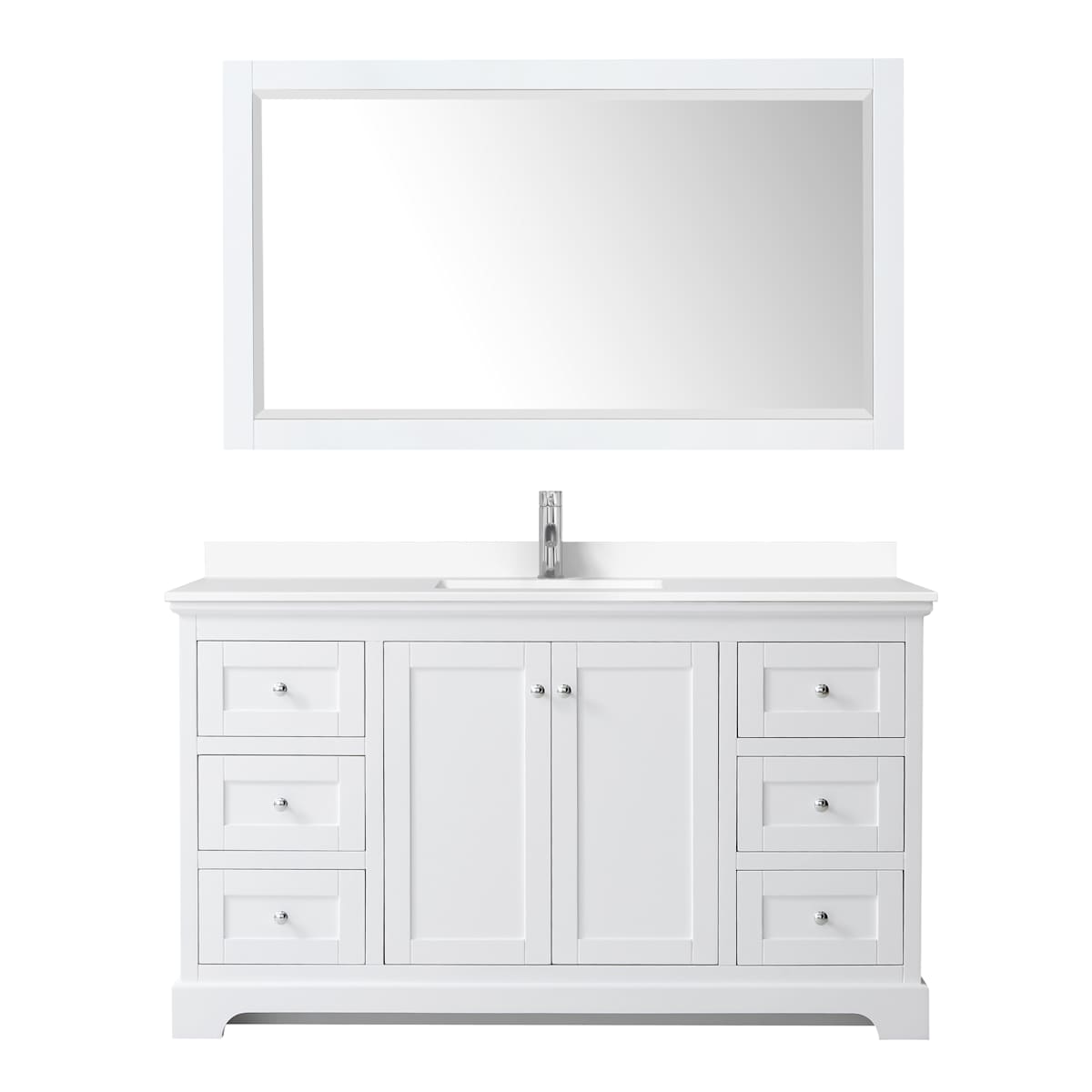 Avery 60" Free Standing Single Basin Vanity Set with Cabinet, Cultured Marble Vanity Top, and Framed Mirror