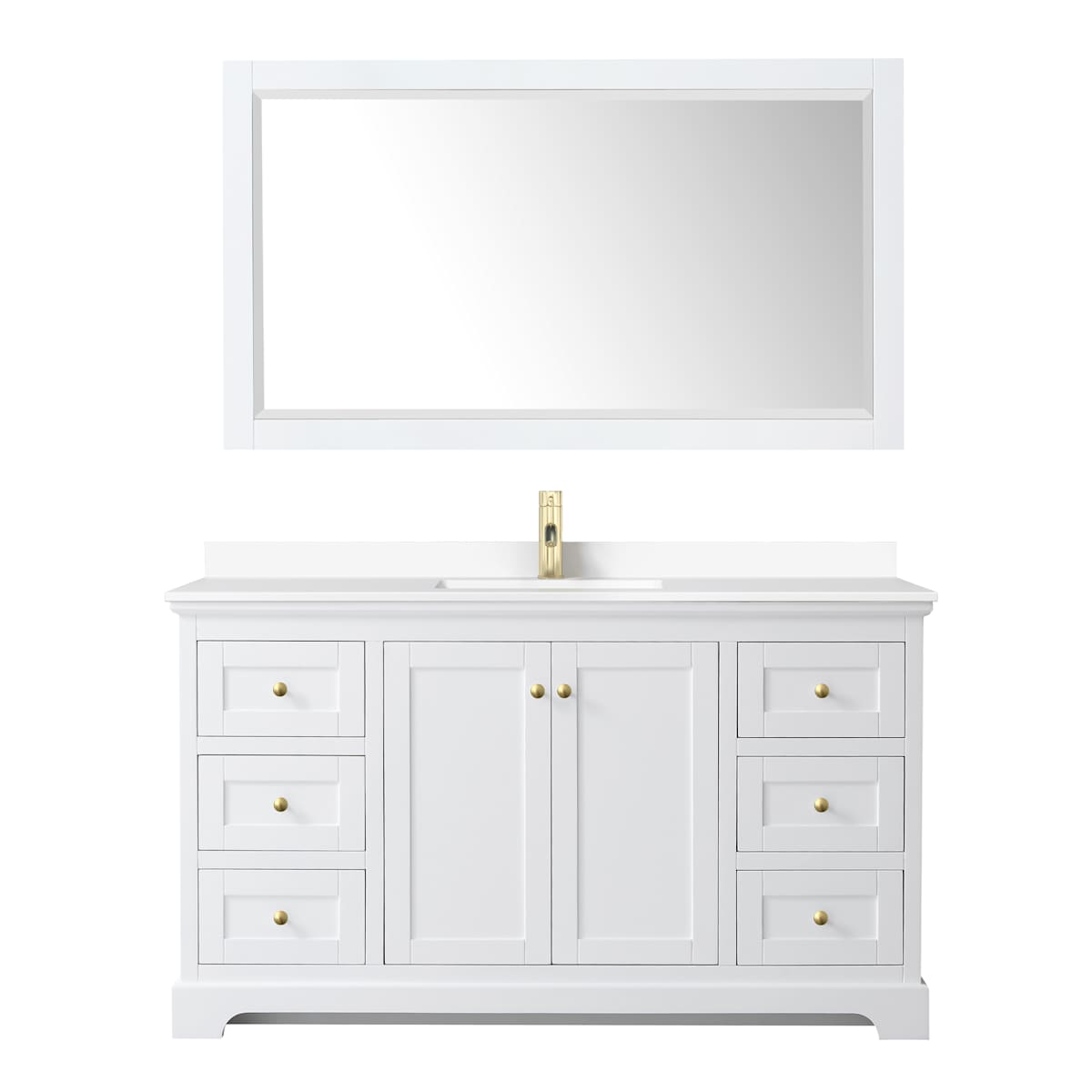 Avery 60" Free Standing Single Basin Vanity Set with Cabinet, Cultured Marble Vanity Top, and Framed Mirror