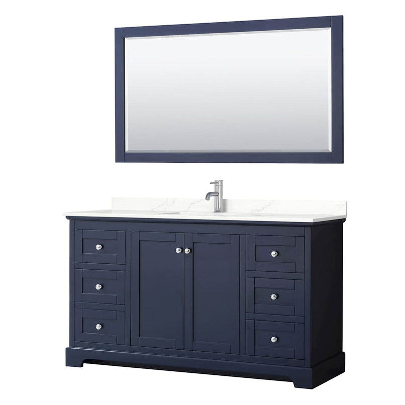 Avery 60" Free Standing Single Basin Vanity Set with Cabinet, Quartz Vanity Top, and Framed Mirror - image 1