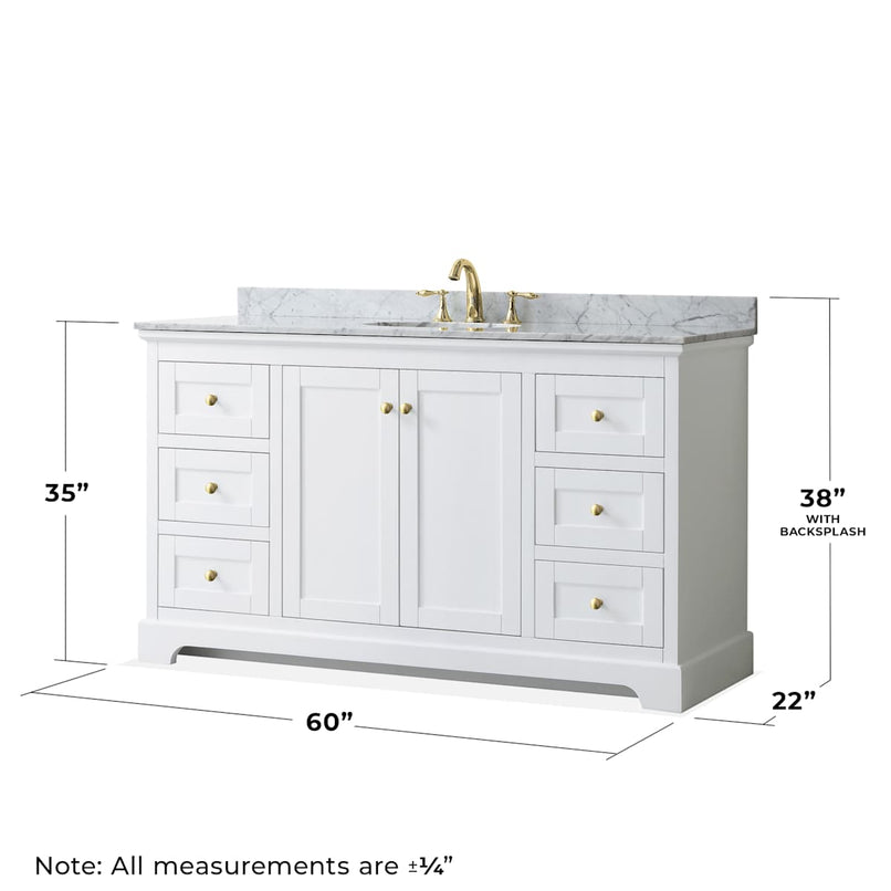 Avery 60" Free Standing Single Basin Vanity Set with Cabinet, Marble Vanity Top, and Framed Mirror - image 4