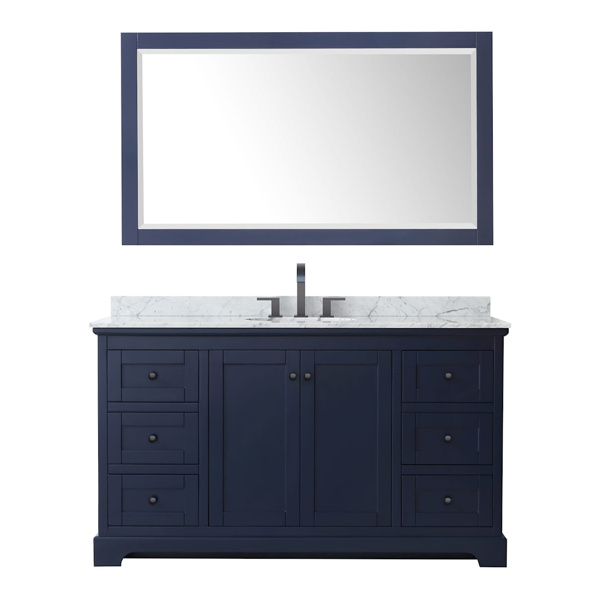 Avery 60" Free Standing Single Basin Vanity Set with Cabinet, Marble Vanity Top, and Framed Mirror