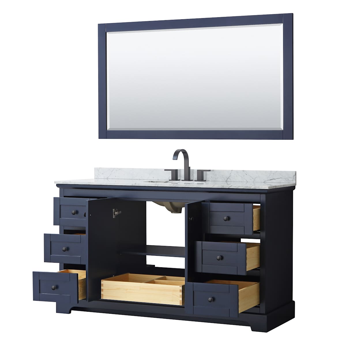 Avery 60" Free Standing Single Basin Vanity Set with Cabinet, Marble Vanity Top, and Framed Mirror