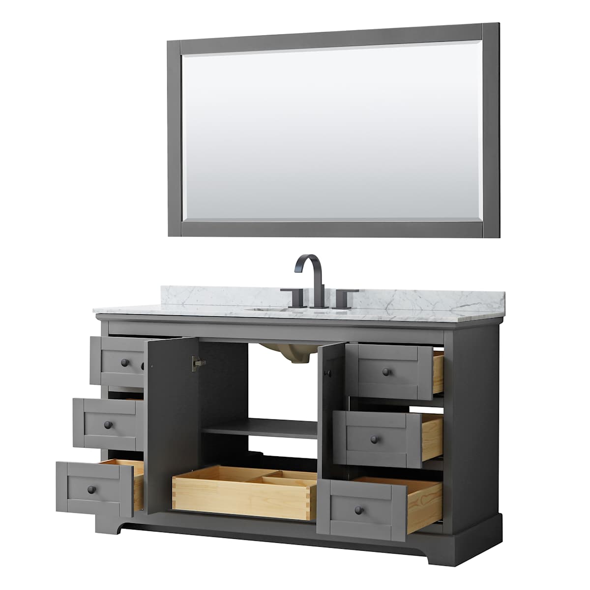 Avery 60" Free Standing Single Basin Vanity Set with Cabinet, Marble Vanity Top, and Framed Mirror