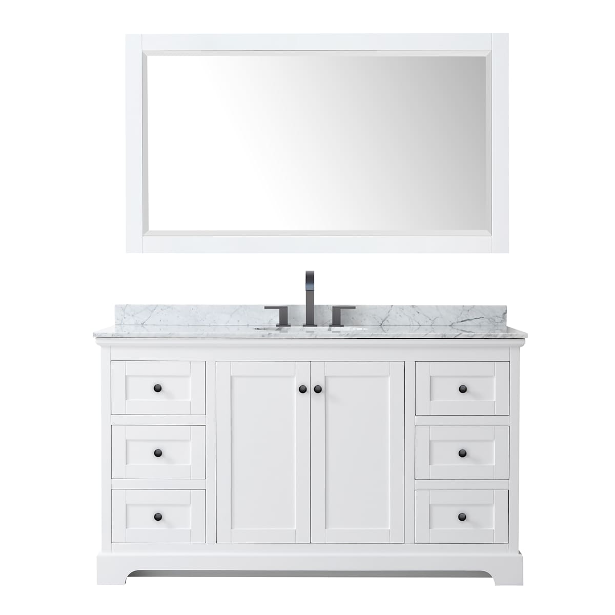 Avery 60" Free Standing Single Basin Vanity Set with Cabinet, Marble Vanity Top, and Framed Mirror